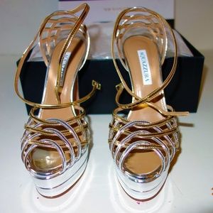 Aquazzura Women's Metallic Kira Plateau 130 Cut-out Platform Sandals New size 37